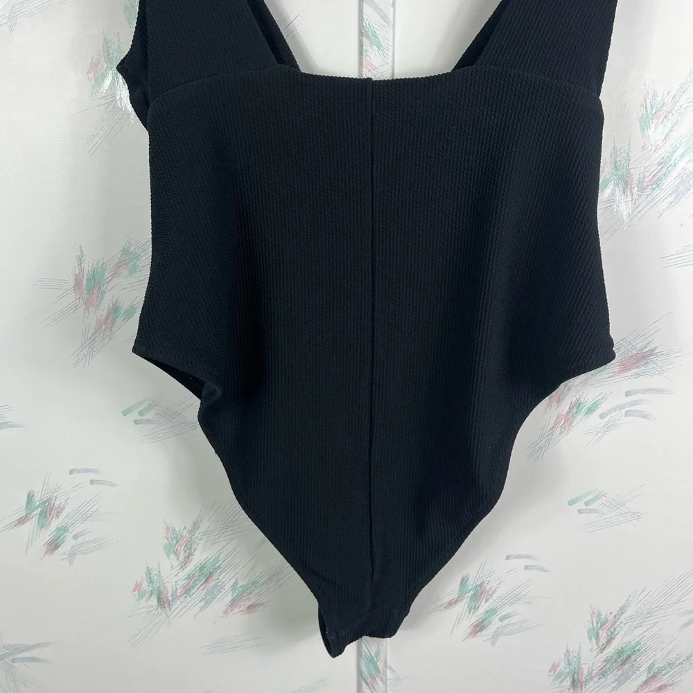 H&M Black High Leg Ribbed Swimsuit V-neck XL - Picture 7 of 9